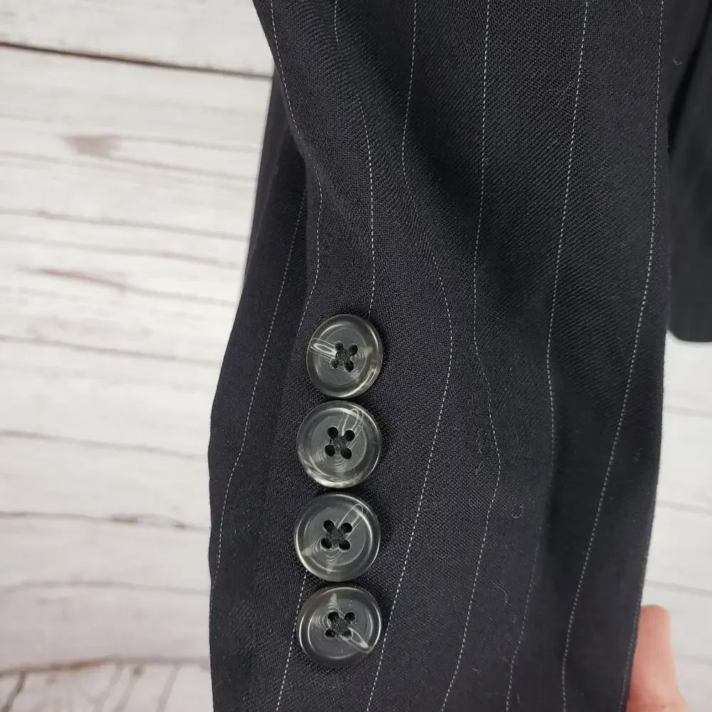 Chaps Men's Black Pinstriped 3 Buttons 100%Wool Sports Blazer Jacket 42S